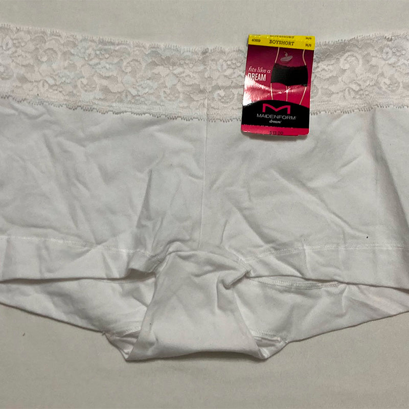 Maidenform Women's Dream Cotton with Lace Boyshort White 6