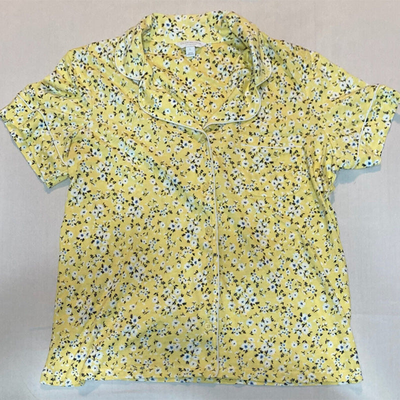 Charter Club Notch Collar Cropped Only Pajama Top Yellow L