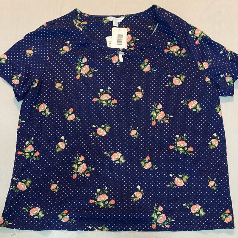 Charter Club Plus Size Only Pajama Top Navy Floral 1X