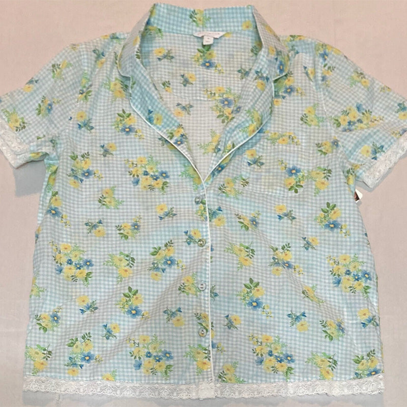 Charter Club Cotton Lace-Trim Only Pajama Top Multicolor M