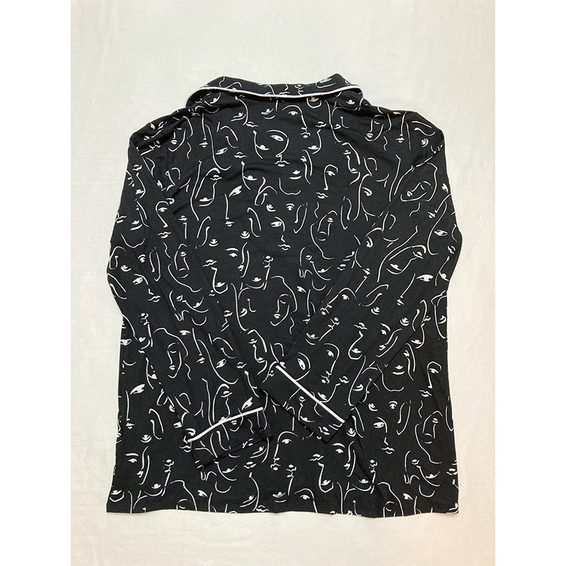 Alfani Button Only Pajama Top Black & White XL