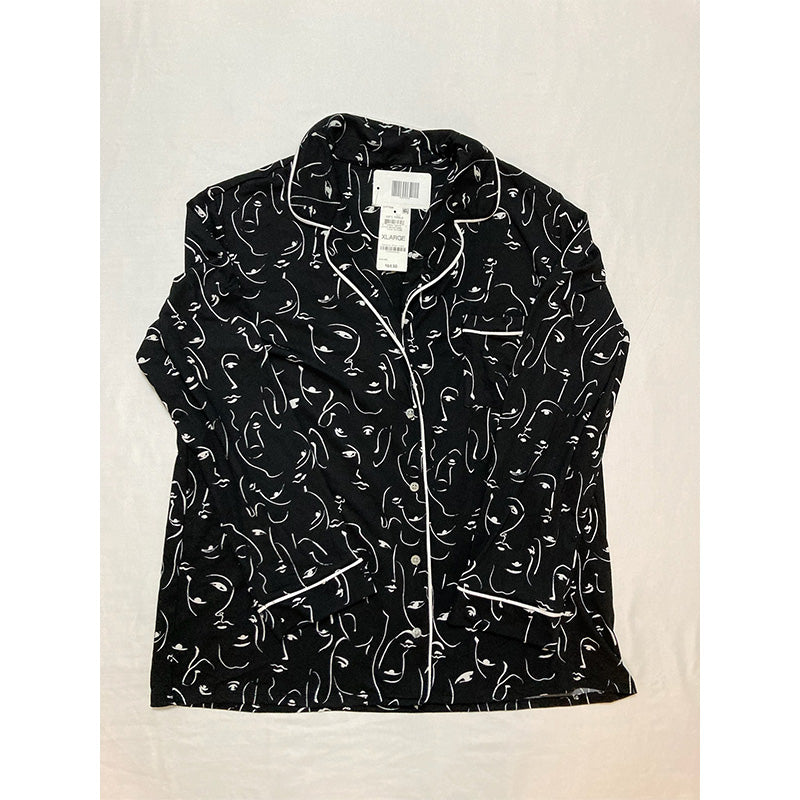 Alfani Button Only Pajama Top Black & White XL