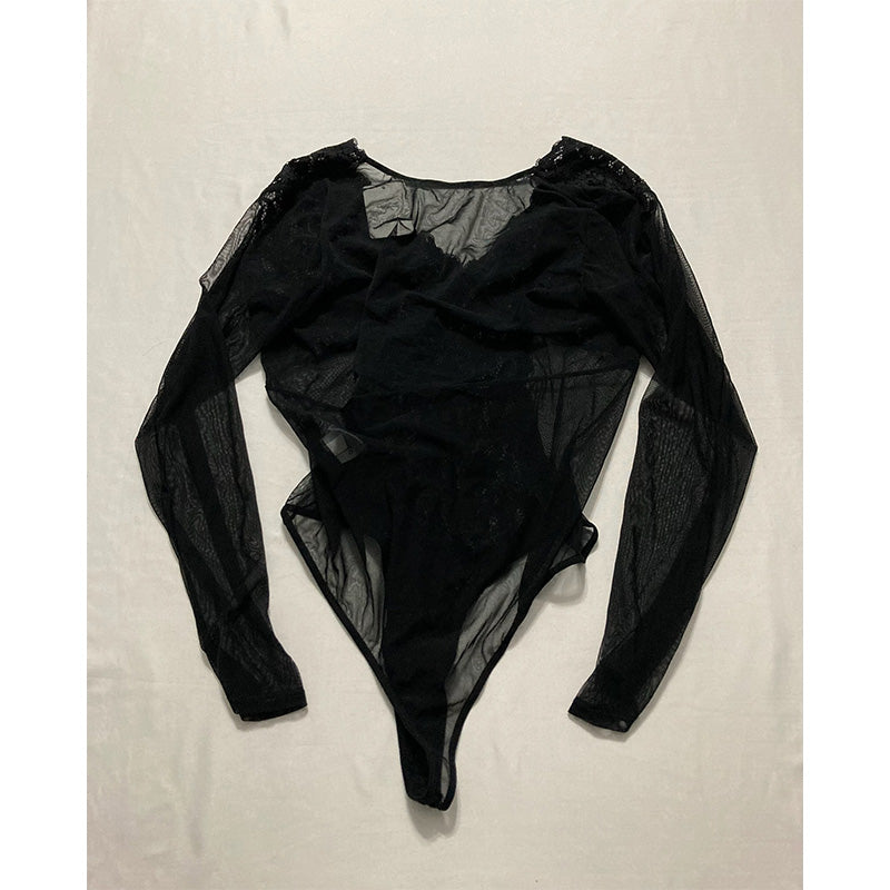 Unbranded Long Sleeve Lace Bodysuit Black L