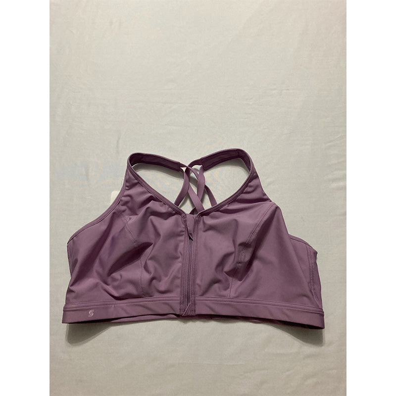 Glamorise Zip Up Front-Close Sports Bra Wirefree Purple 44D