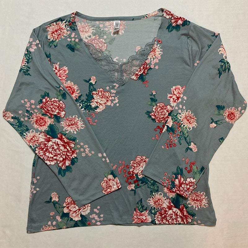 Flora Nikrooz Printed Knit Long Sleeve Only Pajama Top Gray L