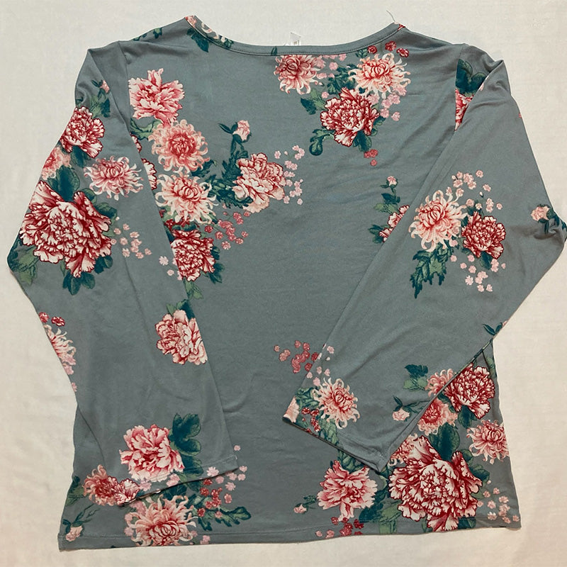 Flora Nikrooz Printed Knit Long Sleeve Only Pajama Top Gray L