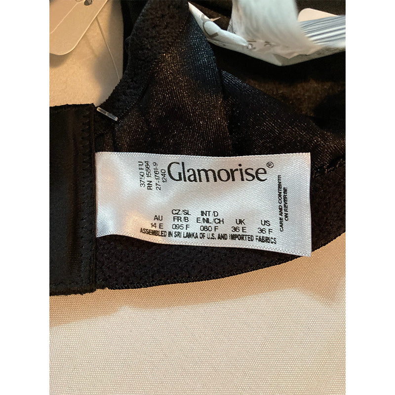 Glamorise Low Cut Wonderwire Lace Bra Underwire Black 36F