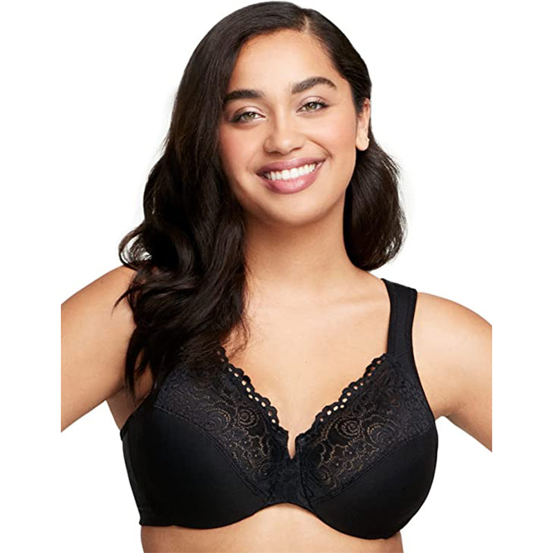 Glamorise Low Cut Wonderwire Lace Bra Underwire Black 36F