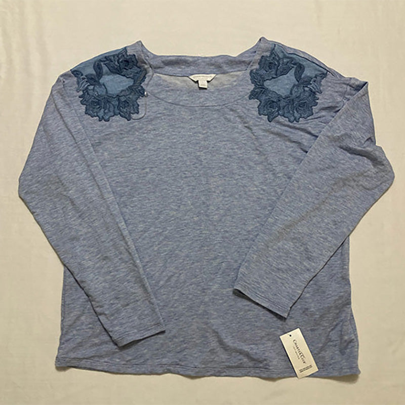 Charter Club Floral Embroidered Pajama Top Blue L