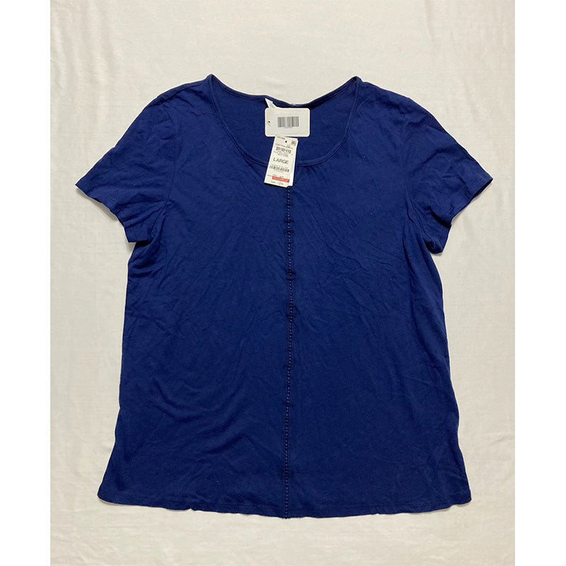 Charter Club Everyday Cotton Only Crochet-Trim Top Navy L