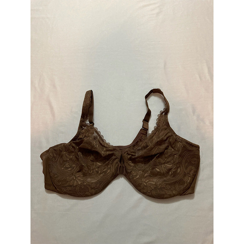 Glamorise Wonderwire Front Close Stretch Lace Bra Cafe 48C