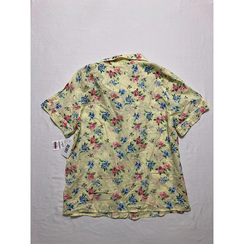Charter Club Elastic Band Floral V Neck Only Pajama Top Up Yellow L