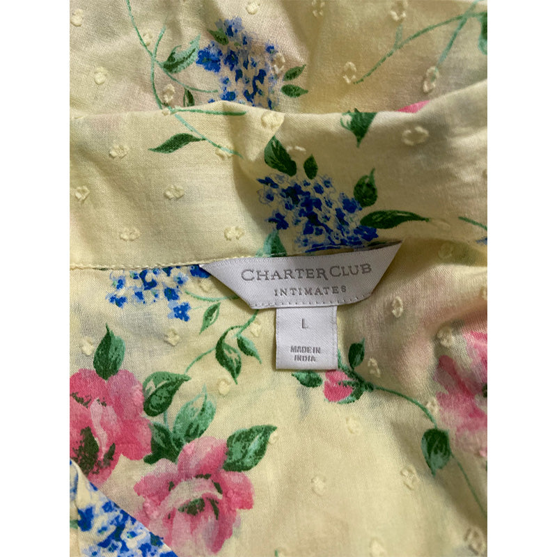 Charter Club Elastic Band Floral V Neck Only Pajama Top Up Yellow L