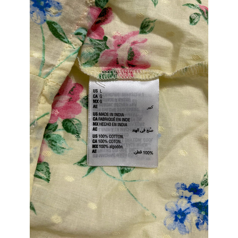 Charter Club Elastic Band Floral V Neck Only Pajama Top Up Yellow L