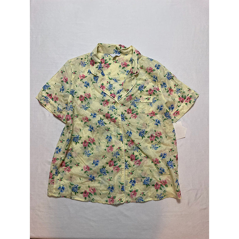 Charter Club Elastic Band Floral V Neck Only Pajama Top Up Yellow L