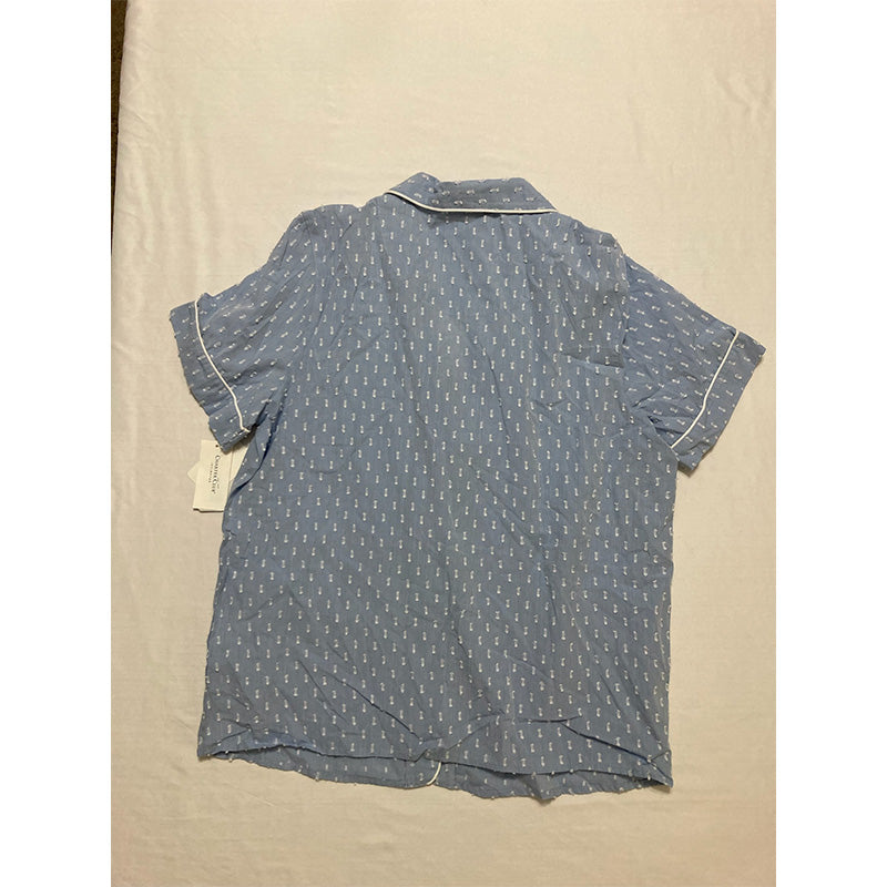 Charter Club Cotton Only Pajama Top Swiss Dot Blue L