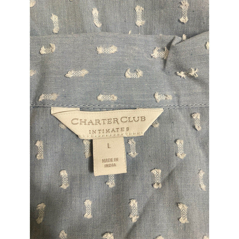 Charter Club Cotton Only Pajama Top Swiss Dot Blue L