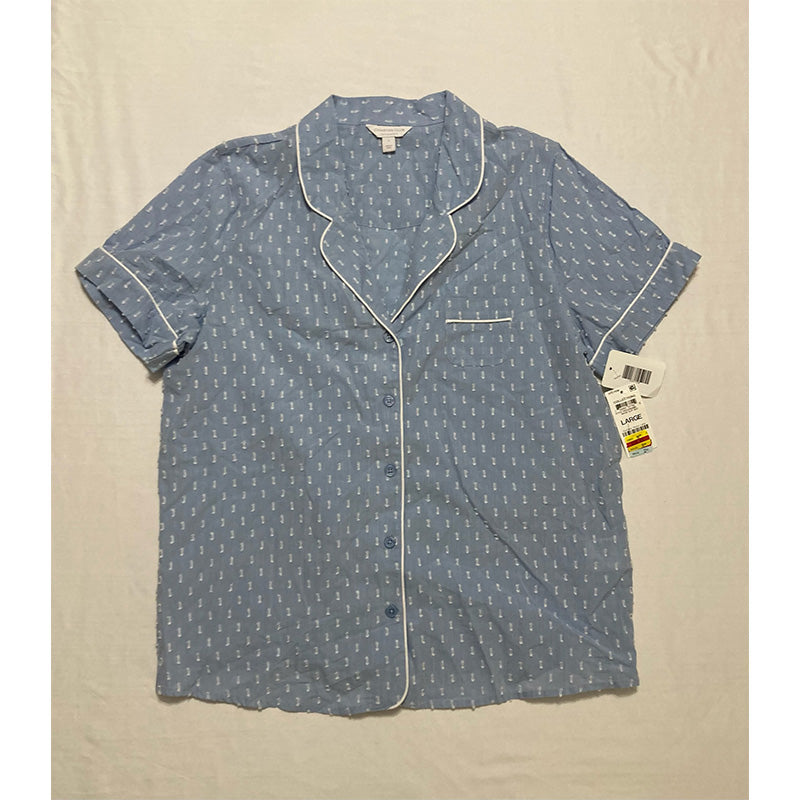 Charter Club Cotton Only Pajama Top Swiss Dot Blue L