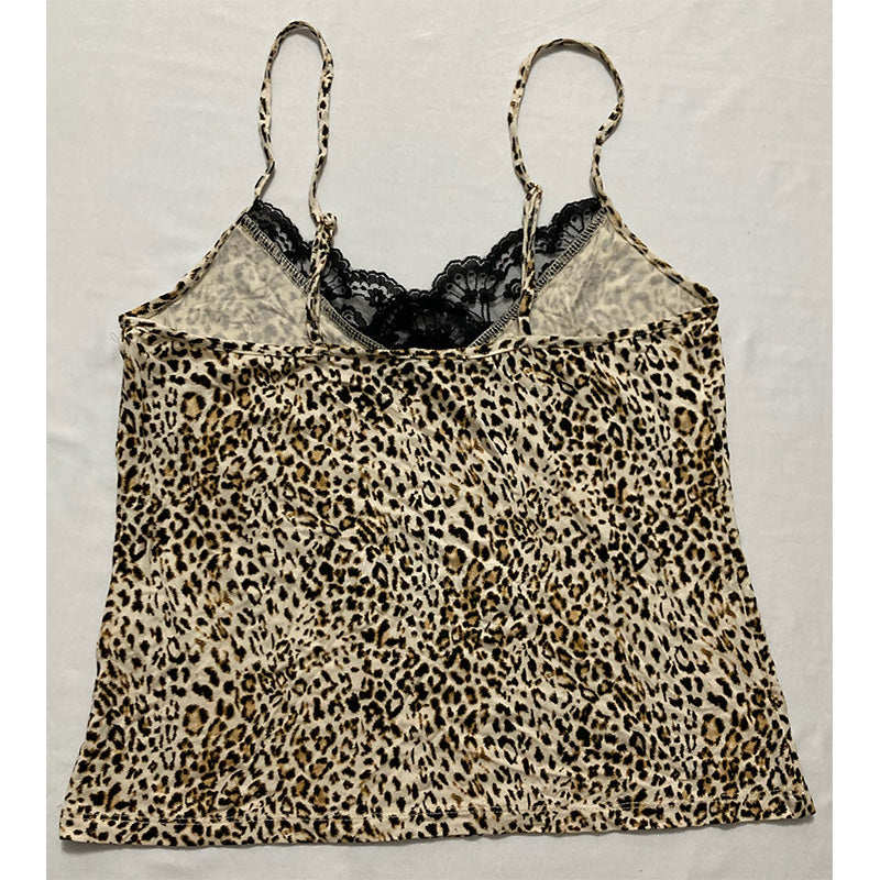 INC Up All Night Heavenly Soft Lace-Trim Only Pajama Top Cheetah XS