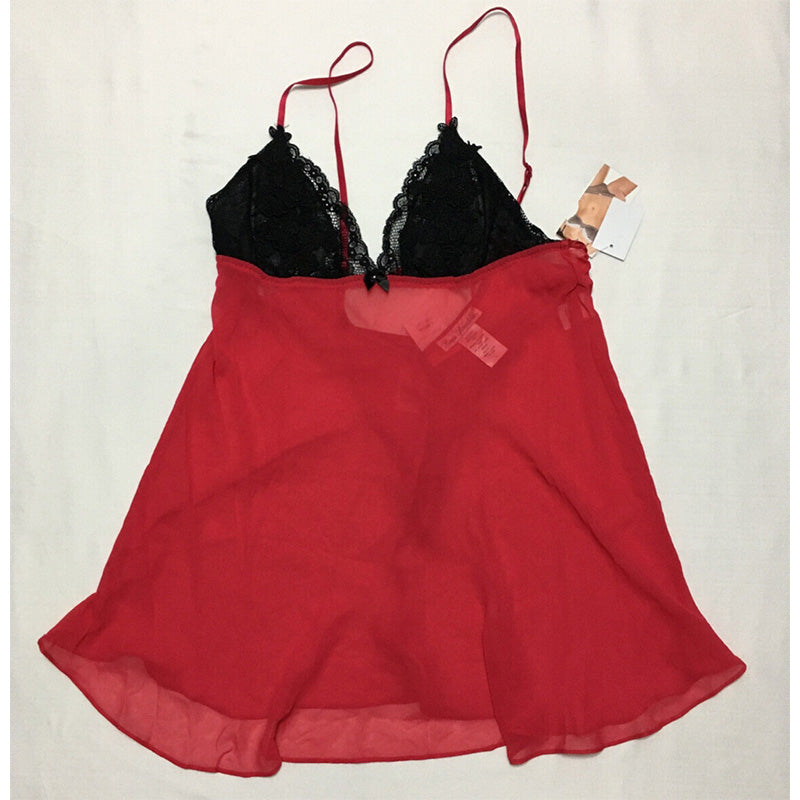 Linea Donatella Women's Babydoll and Thong Lingerie Red S