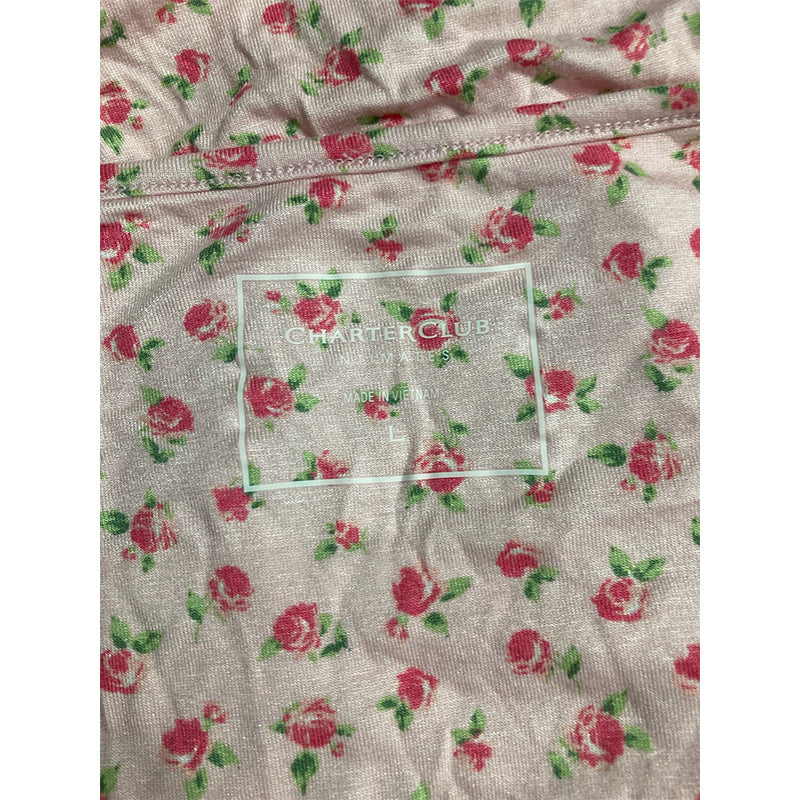 Charter Club Lace-Trim Printed Only Pajama Top Pink L