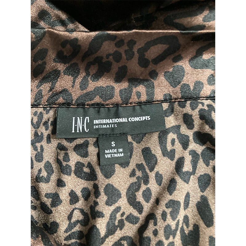 INC Satin Notch Collar Only Pajama Top Animal Print S