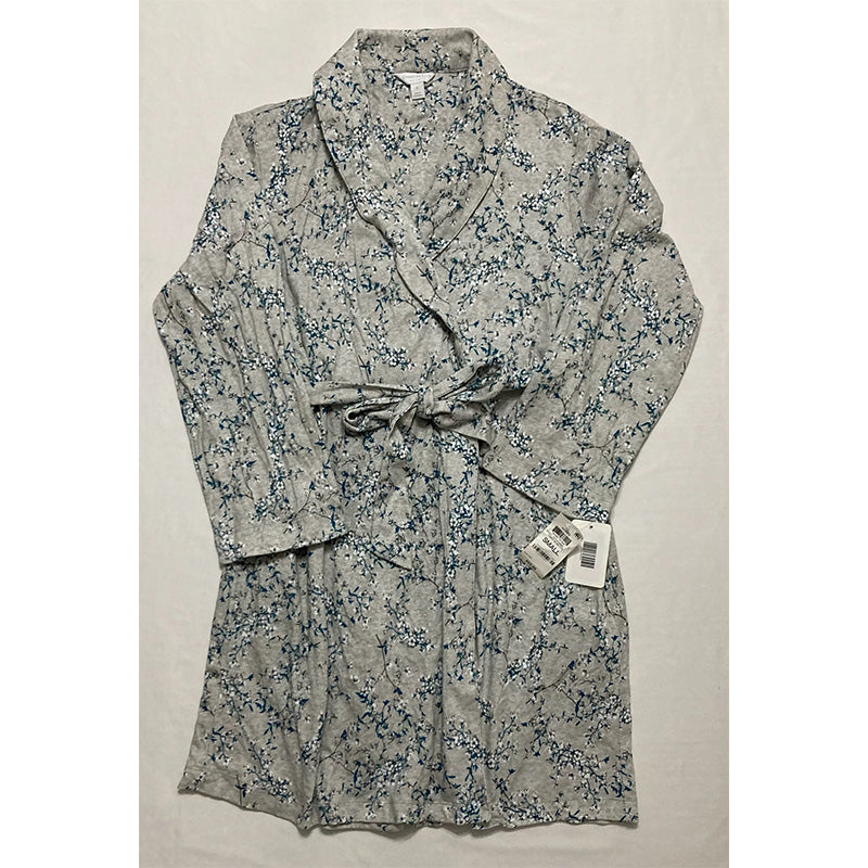 NWD Charter Club Printed Short Cotton Wrap Robe Grey Floral S