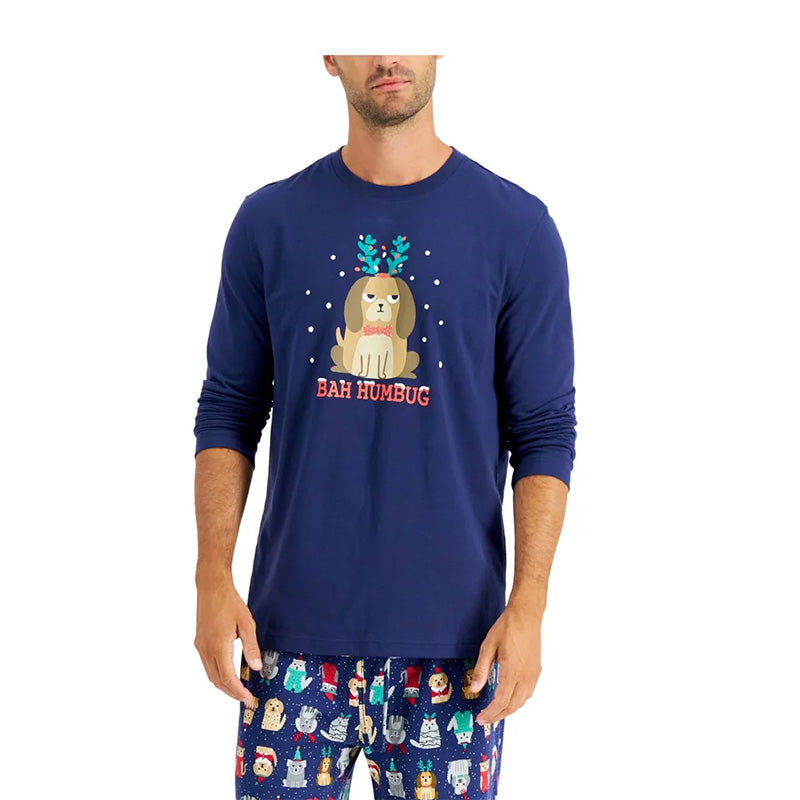 FAMILY PJs Printed Long Sleeve Crew Neck Only Pajama Top Navy 1XB