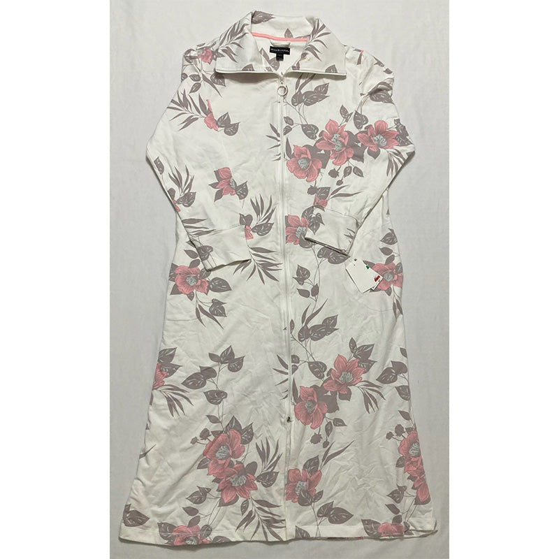 NWD Miss Elaine Printed Long Zipper Robe White L