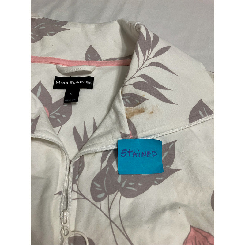 NWD Miss Elaine Printed Long Zipper Robe White L
