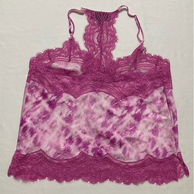 INC Only Pajama Top Lace Adjustable Straps Tie Dye Pink XS