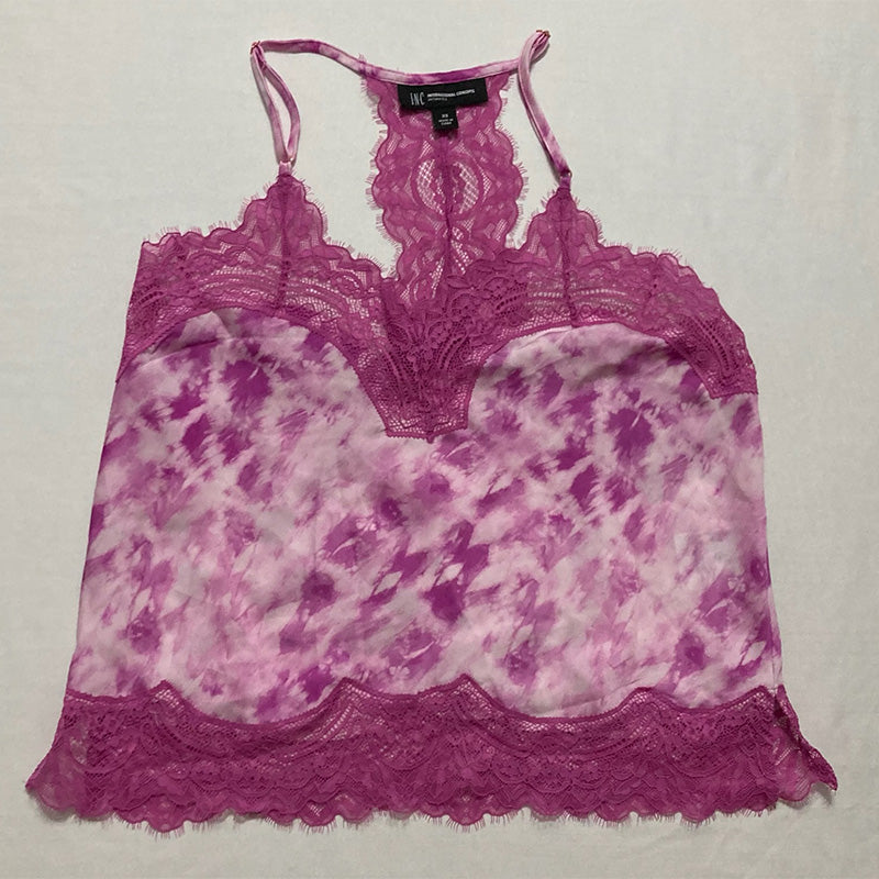 INC Only Pajama Top Lace Adjustable Straps Tie Dye Pink XS