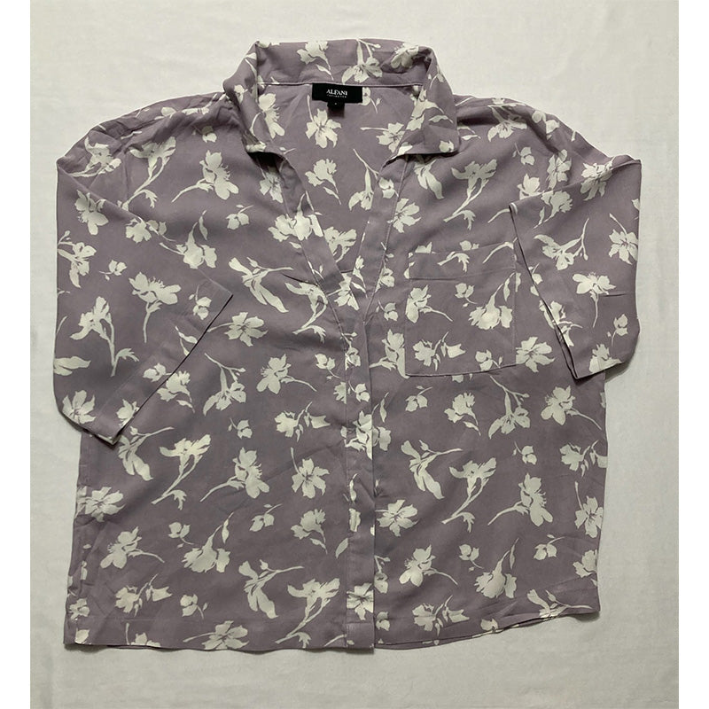 Alfani Only Pajama Top Notch Collar Purple S