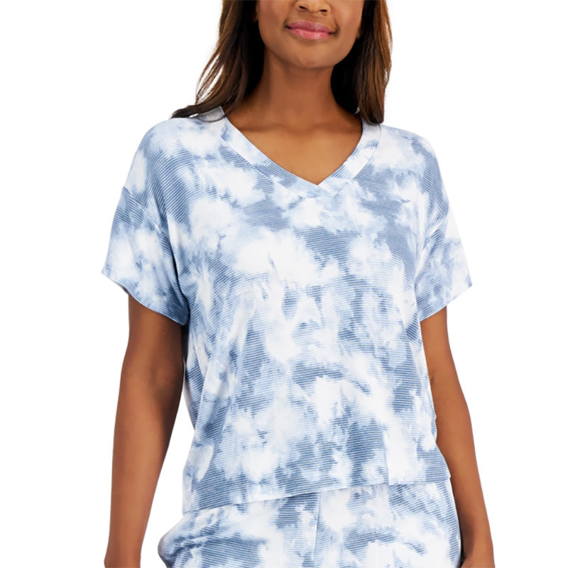 Alfani V-Neck Only Pajama Top Tie Dye Blue M