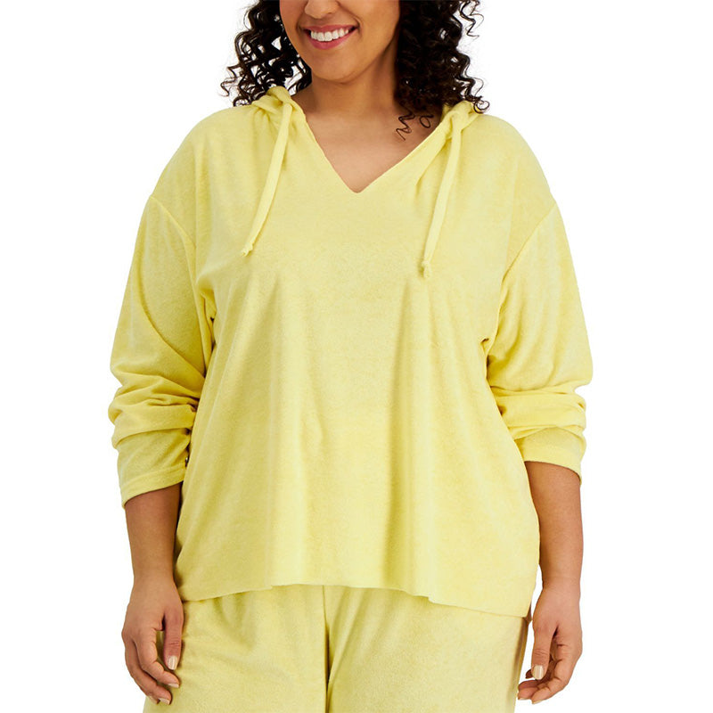 Rebellious One Trendy Plus Size Loop Terry Only Hoodie Yellow 4X