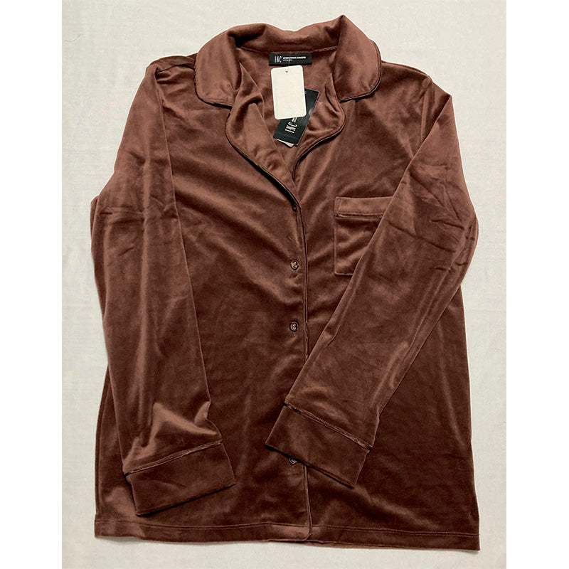 INC Satin Notch Collar Packaged Only Pajama Top French Coffee M