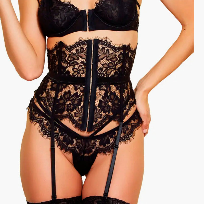 Hauty Eyelash Lace Garter Belt Black XS