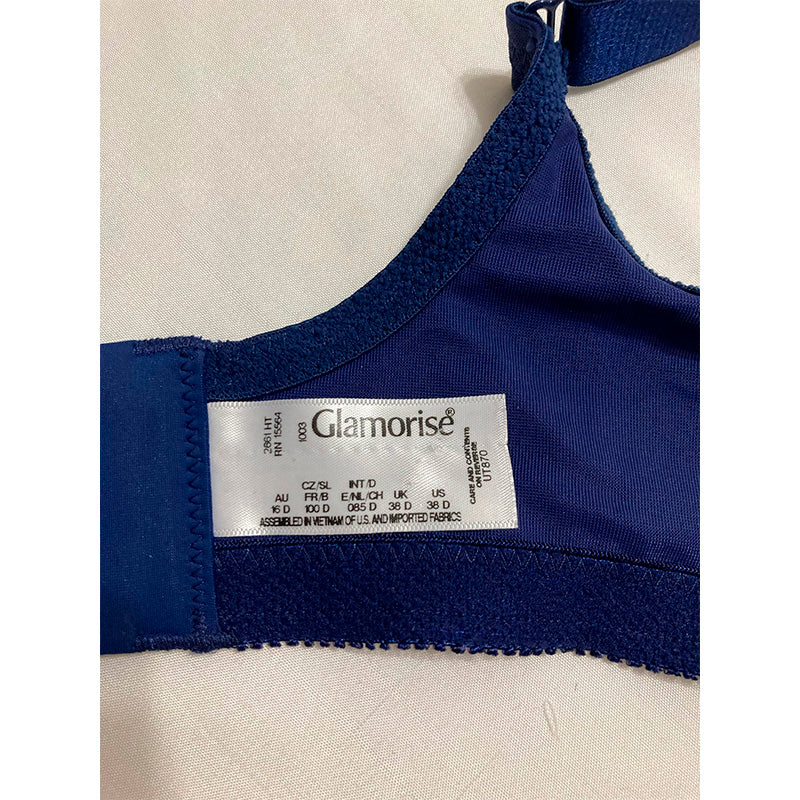 Glamorise Full Figure Wirefree Minimizer Support Bra Blue 38D