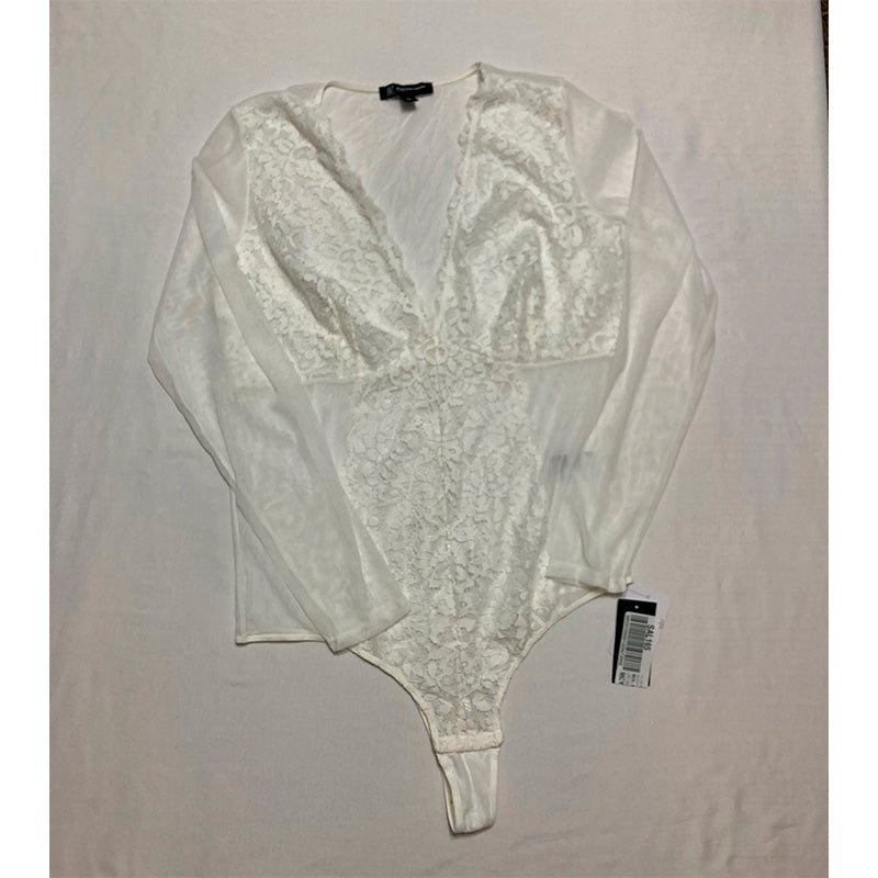 NWD INC Not So Basic Long-Sleeve Lace Mesh Bodysuit White XL