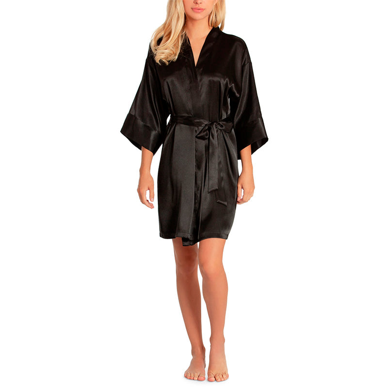 NWD Linea Donatella Satin Wrap Robe Black S/M