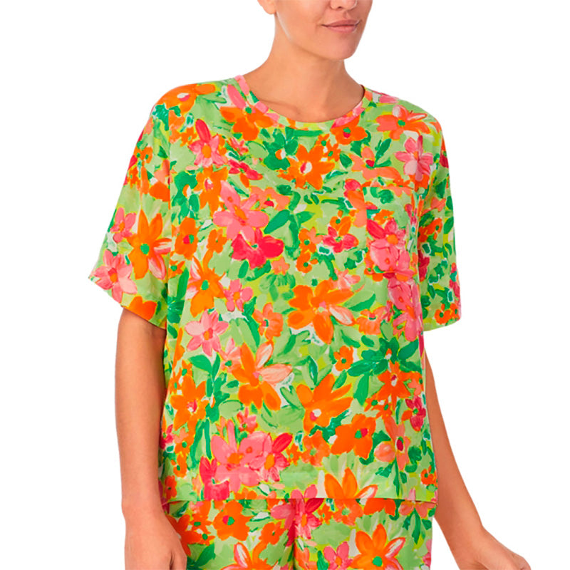 Sanctuary Floral Satin Boxer Only Pajama Top Multicolor S
