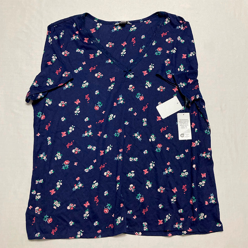 Charter Club Cotton Printed Only Pajama Top Navy 2XL