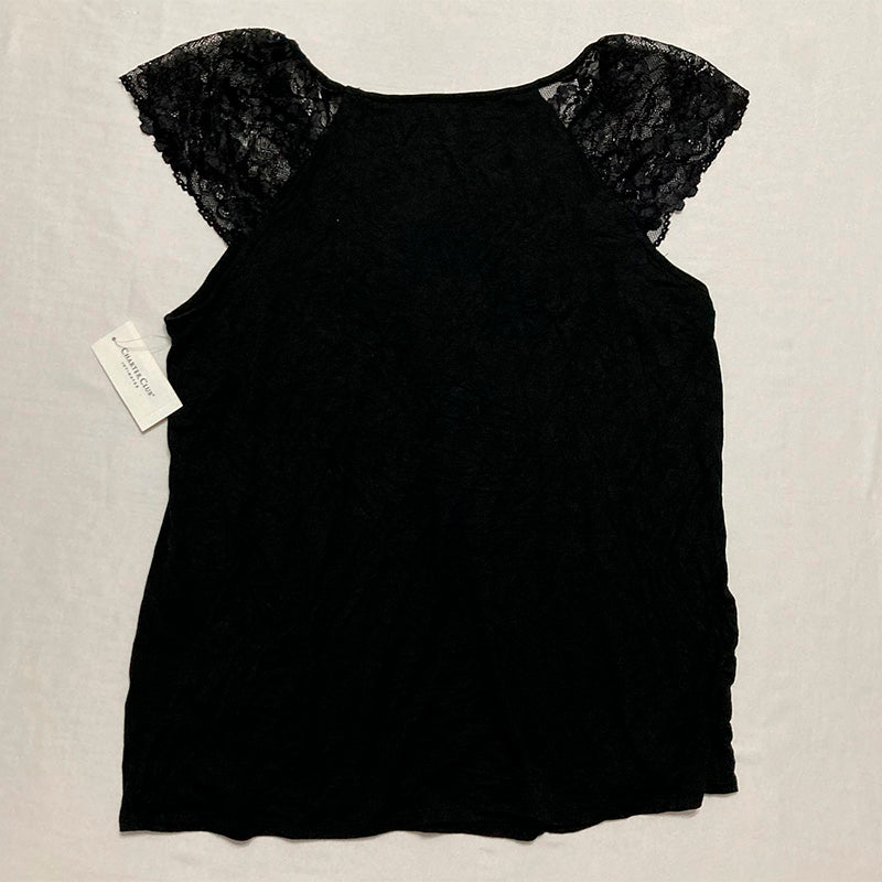 Charter Club Cotton Lace-Trim Only Pajama Top Black L