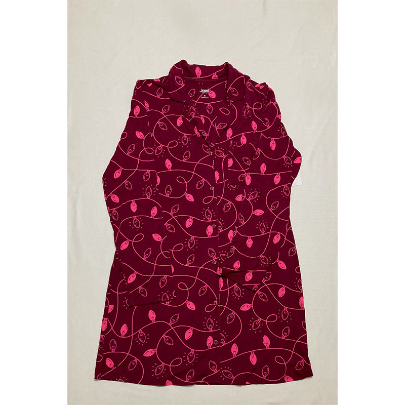 Jenni Women's Notched-Collar Long-Sleeve Sleepshirt Burgundy M