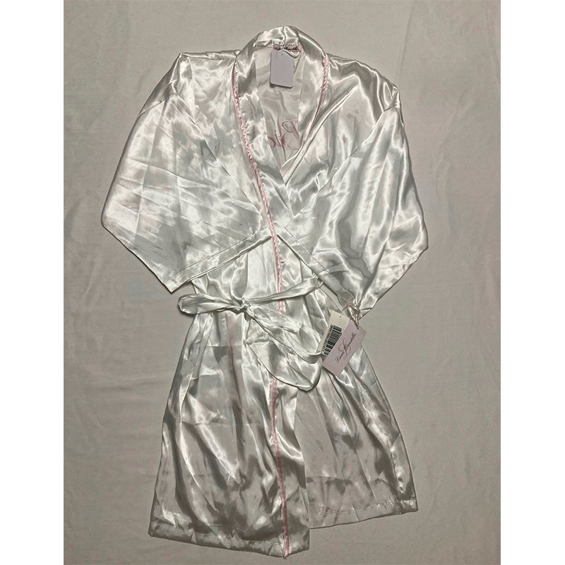 Linea Donatella Bride Satin Wrap Robe & Cami Set Pajama White M