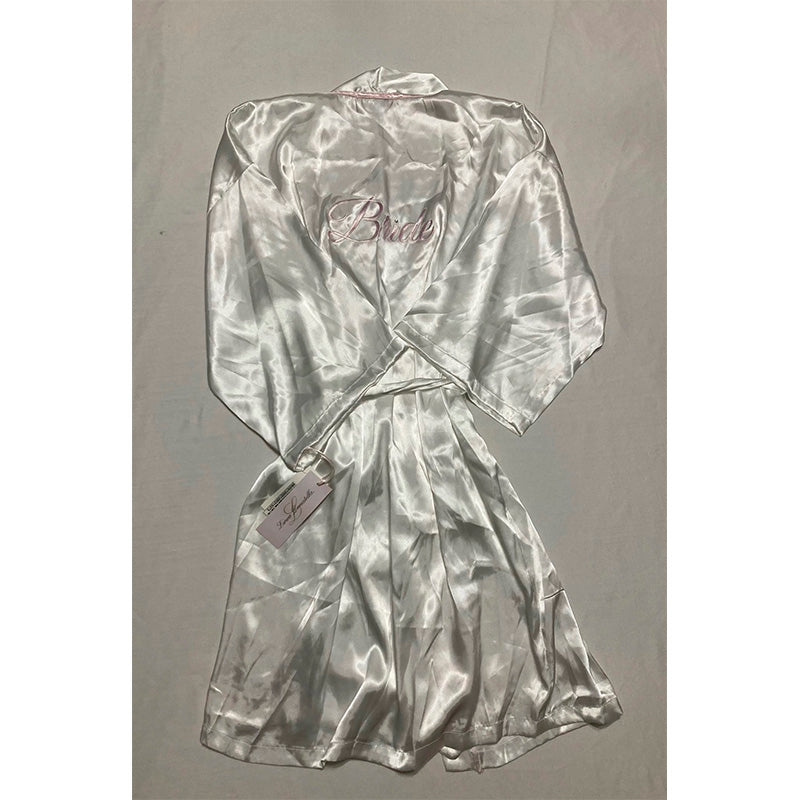 Linea Donatella Bride Satin Wrap Robe & Cami Set Pajama White M