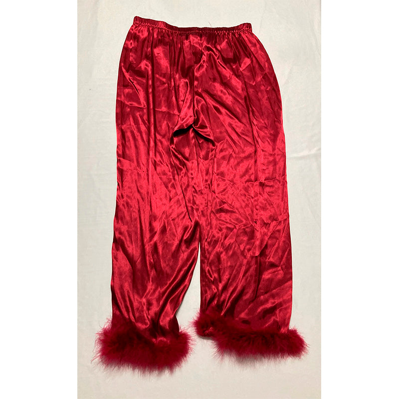 Linea Donatella Marabou Feather Satin Only Pajama Bottom Burgundy L