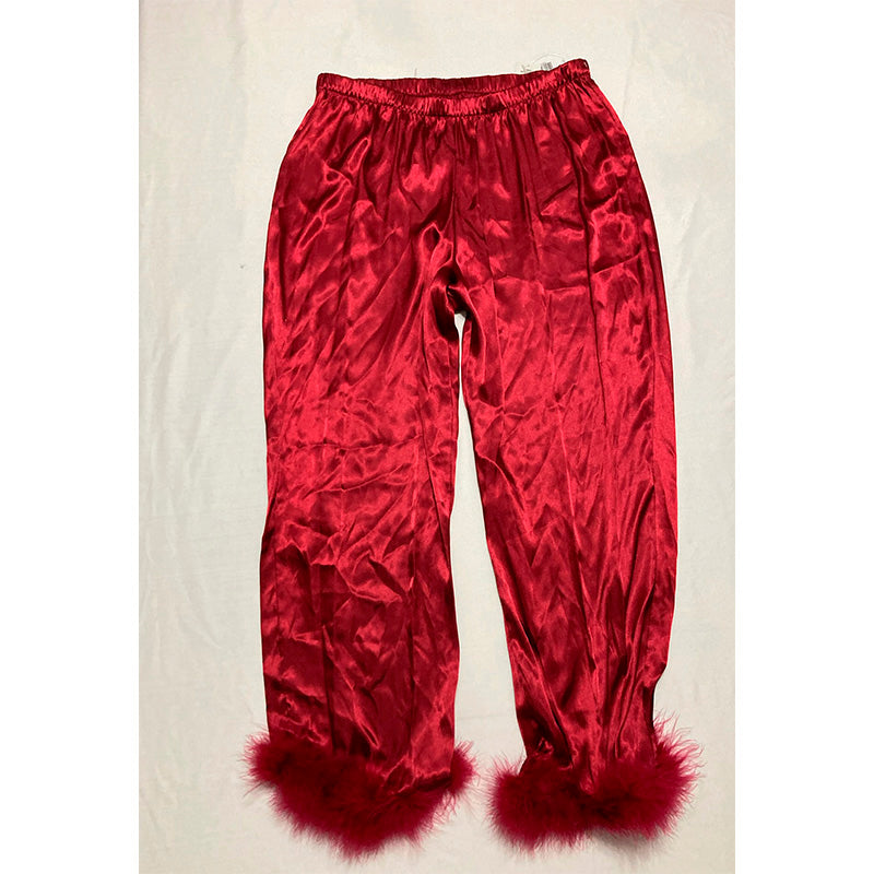Linea Donatella Marabou Feather Satin Only Pajama Bottom Burgundy L