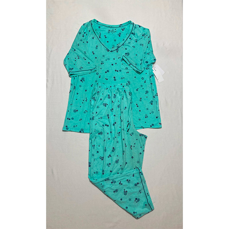 NWD Cuddl Duds Printed Sleeve Top & Capri Pants Pajama Set M