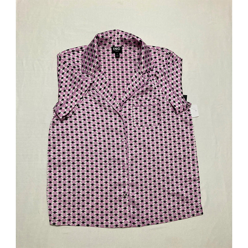 INC Pajama Top Notch Collar Purple/Black S
